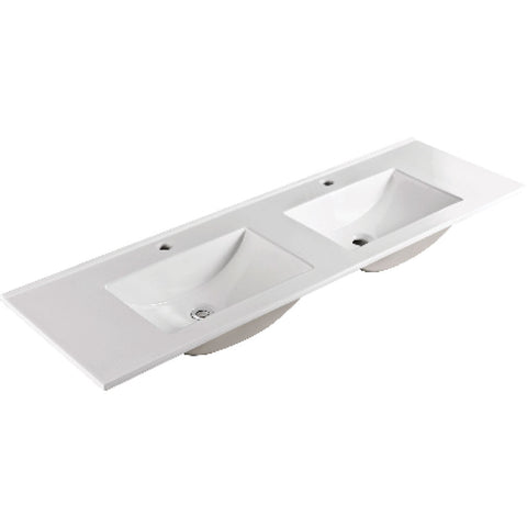 Fienza Vanessa Top Only Double Bowl 1500x460mm (1 Taphole) Gloss White 150VAND