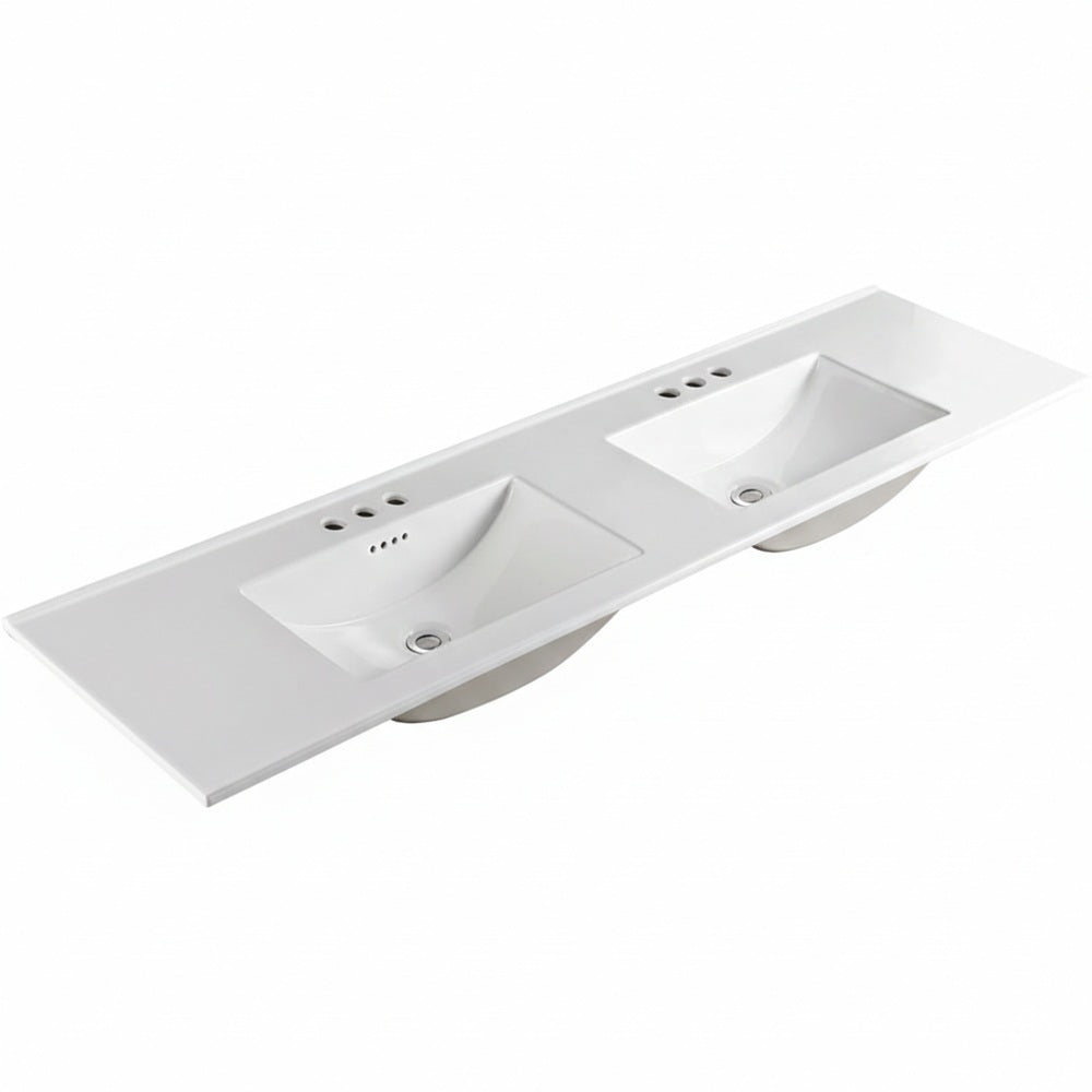 Fienza Vanessa Top Only Double Bowl 1800x460mm (3 Taphole) Gloss White 180VAND-3