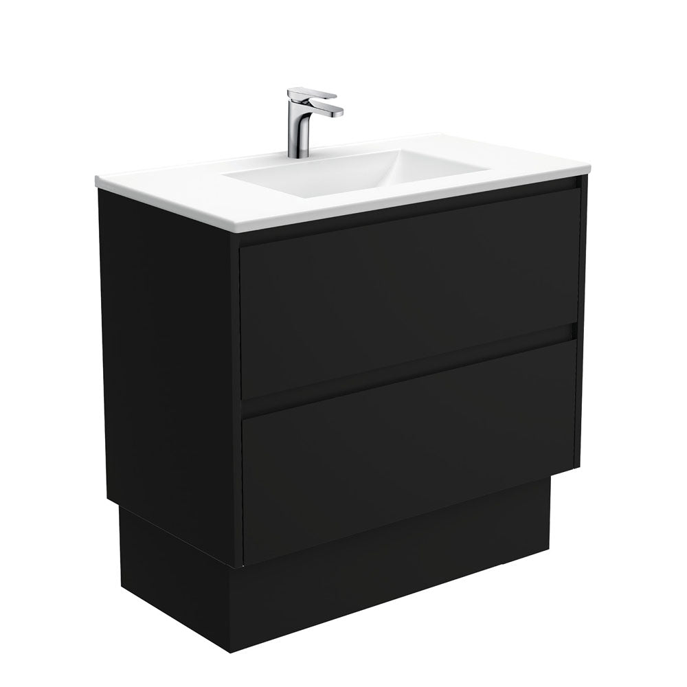 Fienza Vanessa Amato On Kickboard Vanity (1 Taphole) 900mm Satin Black VAN90BBK