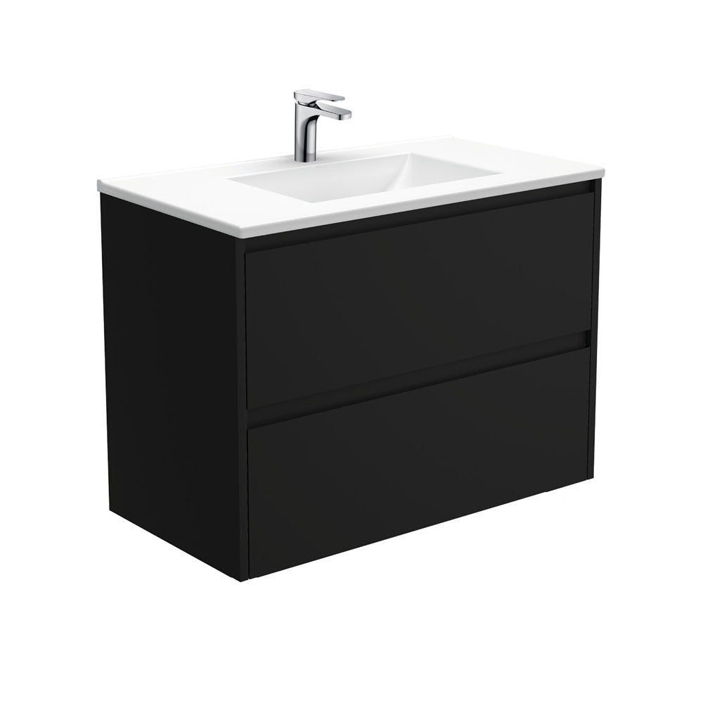 Fienza Vanessa Amato Wall Hung Vanity (1 Taphole) 900mm Satin Black VAN90BB