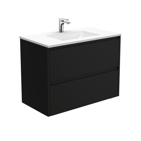 Fienza Vanessa Amato Wall Hung Vanity (1 Taphole) 900mm Satin Black VAN90BB