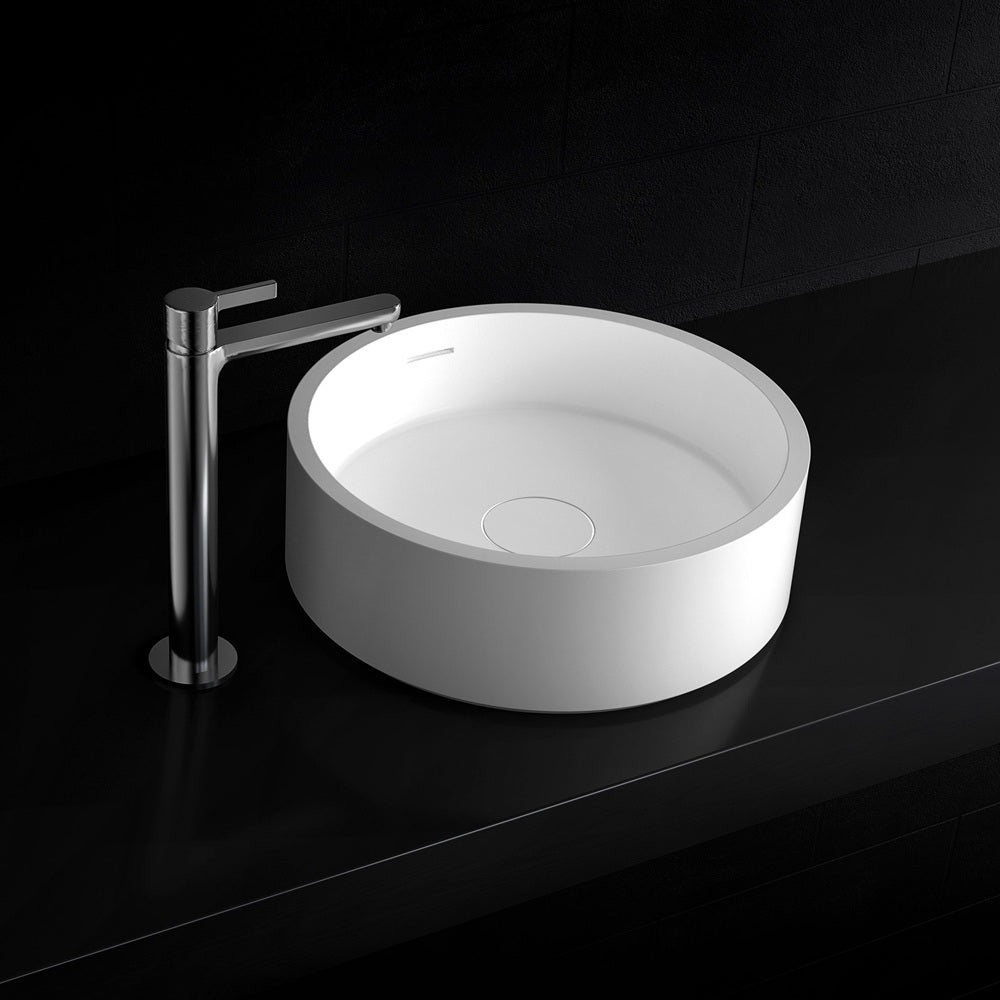 Kaskade Pure Leila Above Counter Round Stone Basin 360mm Matte White VXA13-360-NIK9175NA