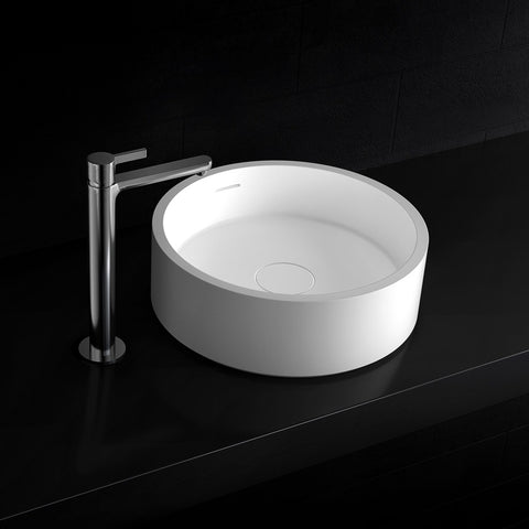 Kaskade Pure Leila Above Counter Round Stone Basin 360mm Matte White VXA13-360-NIK9175NA