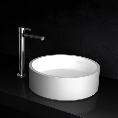 Kaskade Pure Leila Above Counter Round Stone Basin 360mm Matte White VXA13-360-NIK9175NA