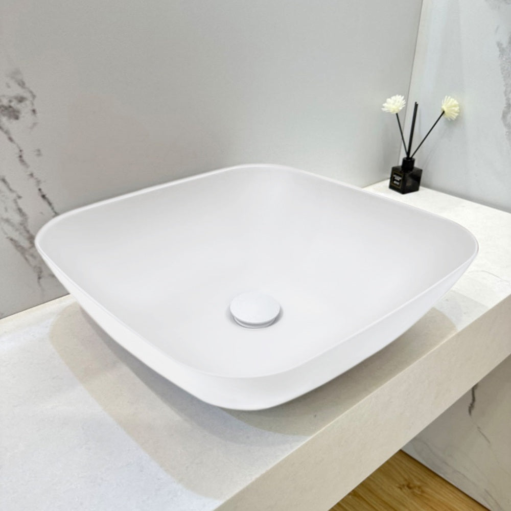 Kaskade Pure Above Counter Square Stone Basin 400mm Matte White VXA23-SQ400MW