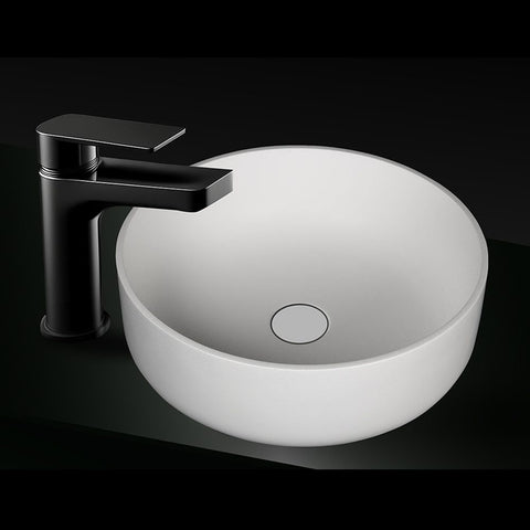 Kaskade Pure Kolo Above Counter Round Stone Basin 385mm Matte White VXA385-RND385MW