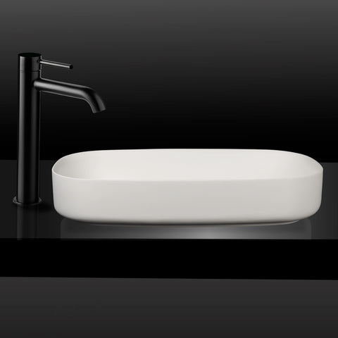 Kaskade Pure Turin Above Counter Oval Stone Basin 650mm Matte White VXA77-Turin-650