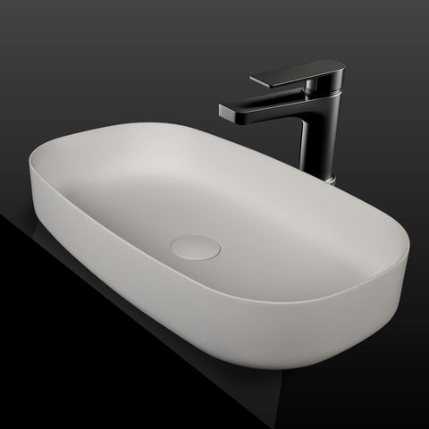 Kaskade Pure Turin Above Counter Oval Stone Basin 650mm Matte White VXA77-Turin-650