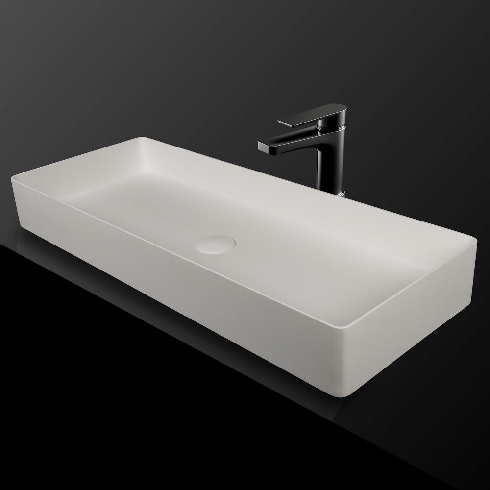 Kaskade Pure Oslo Above Counter Rectangular Stone Basin 900mm Matte White VXA78-Oslo-900