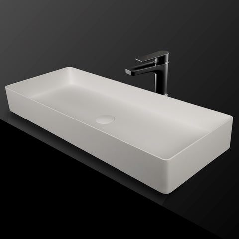 Kaskade Pure Oslo Above Counter Rectangular Stone Basin 900mm Matte White VXA78-Oslo-900