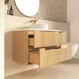 Otti Byron Wall Hung Vanity Fluted 900mm Woodland Oak w/ Ceramic Top BYW900NCT
