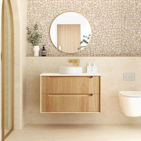 Otti Byron Wall Hung Cabinet Only Fluted 900mm Woodland Oak BYW900L