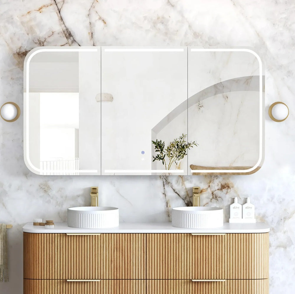 Otti Newport LED Shaving Cabinet 1500x750mm Premium Edition Woodland Oak LED-SSQ1575WL-VP