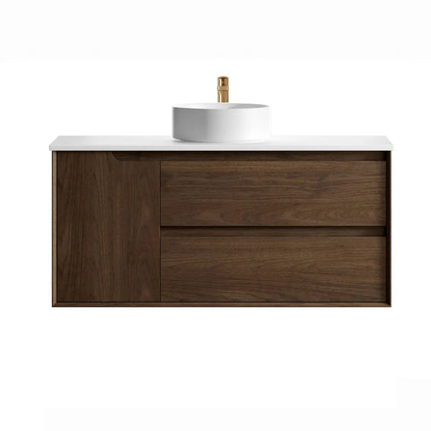 Otti Byron Wall Hung Vanity 1200mm Sable Walnut / Pure White Top BY1200SWSTUD-PW