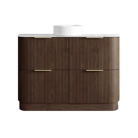 Otti Havana Fluted Freestanding Curve Vanity 1200mm Sable Walnut / Cloudy Carrara Top HAF1200SWST-CA