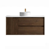 Otti Byron Wall Hung Vanity 1200mm Sable Walnut / Matte White Top BY1200SWSTUD-MW