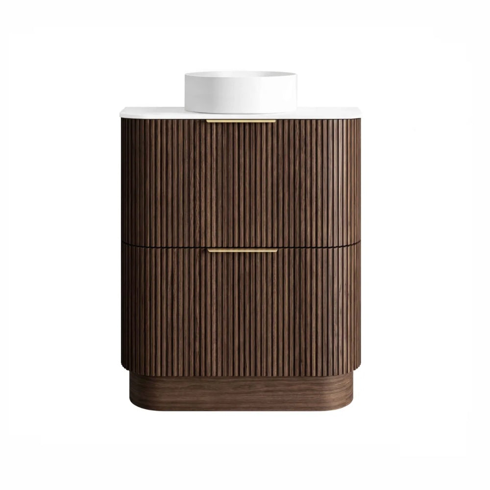 Otti Havana Fluted Freestanding Curve Vanity 750mm Sable Walnut / Pure White Top HAF750SWST-PW