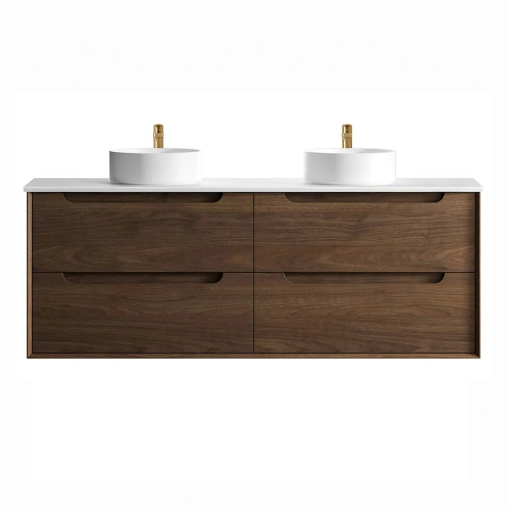 Otti Byron Wall Hung Vanity 1500mm Sable Walnut / Pure White Top BY1500SWSTUD-PW