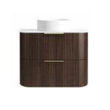 Otti Havana Fluted Wall Hung Curve Vanity 750mm Sable Walnut / Pure White Top HA750SWST-PW