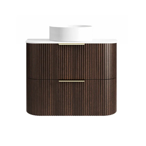 Otti Havana Fluted Wall Hung Curve Vanity 750mm Sable Walnut / Pure White Top HA750SWST-PW