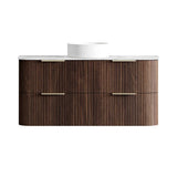 Otti Havana Fluted Wall Hung Curve Vanity 1200mm Sable Walnut / Cloudy Carrara Top HA1200SWST-CA