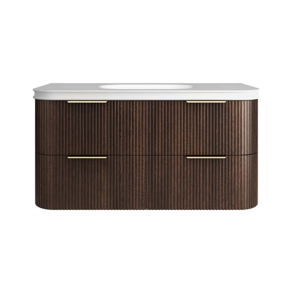 Otti Havana Fluted Wall Hung Curve Vanity 1200mm Sable Walnut / Square Basin Moulded Top HA1200SWMT-SB