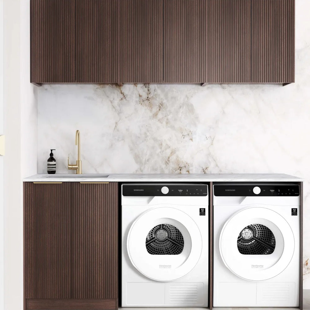 Otti Havana Fluted Laundry Kit 1960A Sable Walnut / Natural Carrara Marble Top LA-1960A-HASW-NCA