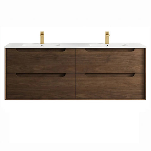 Otti Byron Wall Hung Vanity 1500mm Sable Walnut / White Top BY1500SWCT