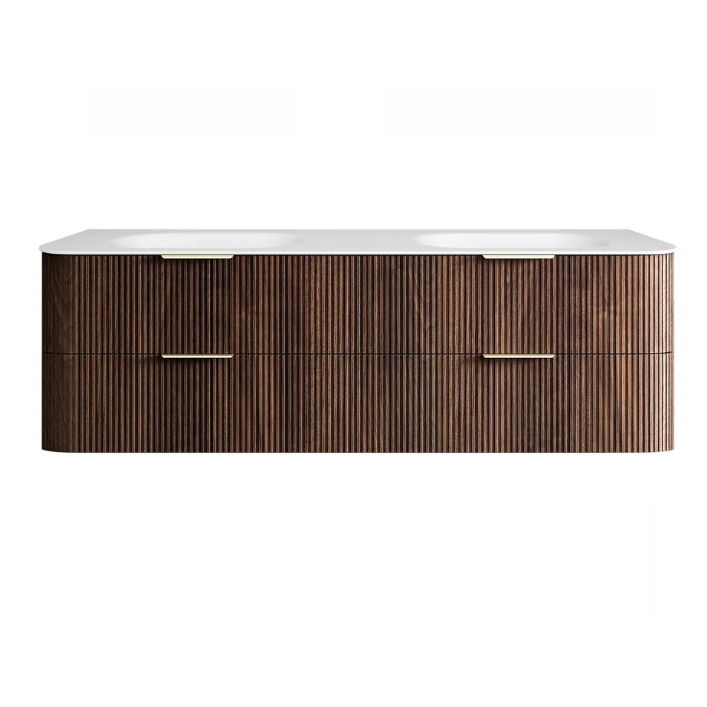 Otti Hanava Curve Fluted Wall Hung Vanity 1800mm Sable Walnut / Chloe Silk Top HA1800SWMT-CS