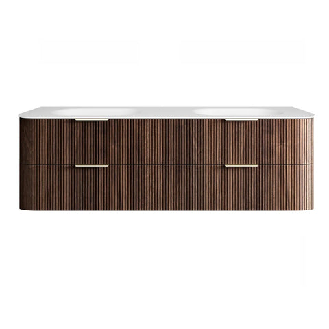 Otti Hanava Curve Fluted Wall Hung Vanity 1800mm Sable Walnut / Chloe Silk Top HA1800SWMT-CS