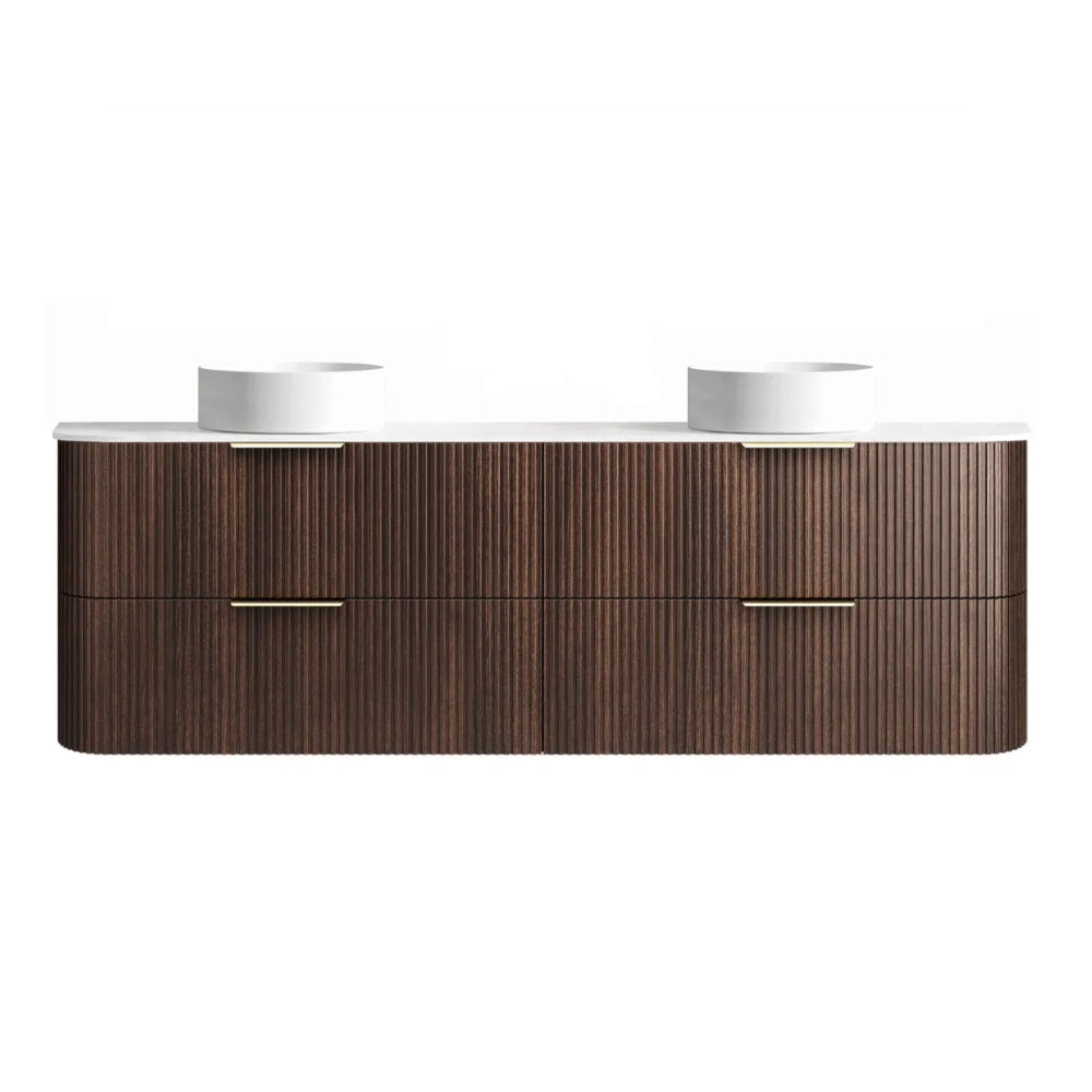 Otti Havana Fluted Wall Hung Curve Vanity 1800mm Sable Walnut / Pure White Top HA1800SWST-PW