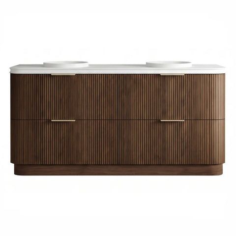 Otti Havana Fluted Freestanding Curve Vanity 1800mm Sable Walnut / Round Basin Moulded Top HAF1800SWMT-RB