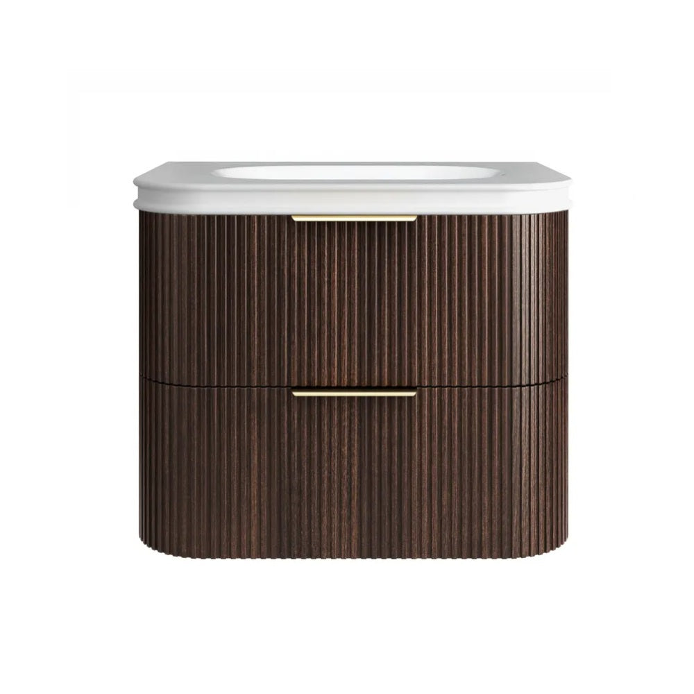 Otti Havana Fluted Wall Hung Curve Vanity 750mm Sable Walnut / Square Basin Moulded Top HA750SWMT-SB