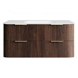 Otti Hanava Curve Fluted Wall Hung Vanity 1200mm Sable Walnut / Chloe Silk Top HA1200SWMT-CS