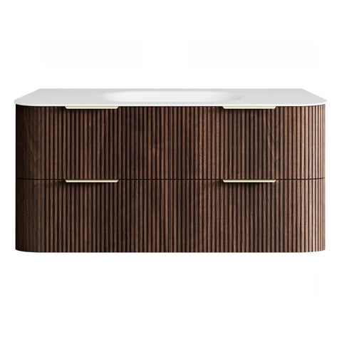 Otti Hanava Curve Fluted Wall Hung Vanity 1200mm Sable Walnut / Chloe Silk Top HA1200SWMT-CS