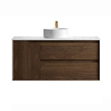 Otti Byron Wall Hung Vanity 1200mm Sable Walnut / Cloudy Carrara Top BY1200SWSTUD-CA