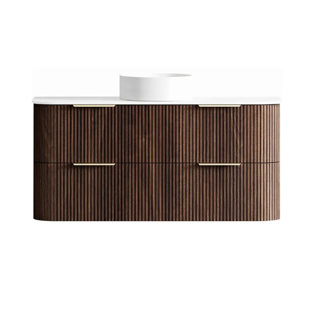 Otti Havana Fluted Wall Hung Curve Vanity 1200mm Sable Walnut / Pure White Top HA1200SWST-PW