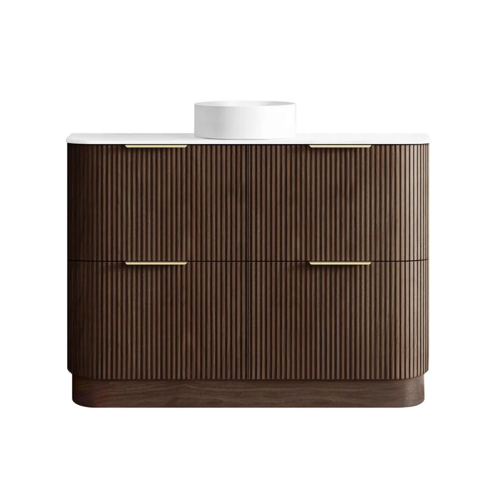 Otti Havana Fluted Freestanding Curve Vanity 1200mm Sable Walnut / Pure White Top HAF1200SWST-PW