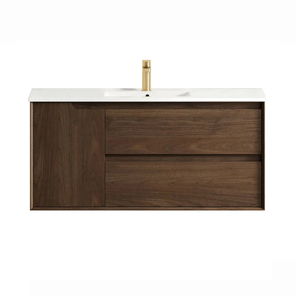 Otti Byron Wall Hung Vanity 1200mm Sable Walnut / White Top BY1200SWCT