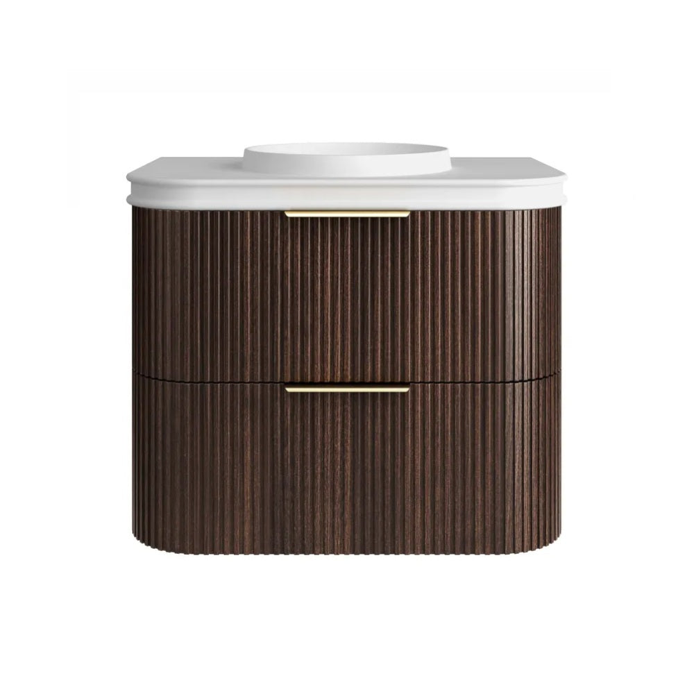 Otti Havana Fluted Wall Hung Curve Vanity 750mm Sable Walnut / Round Basin Moulded Top HA750SWMT-RB