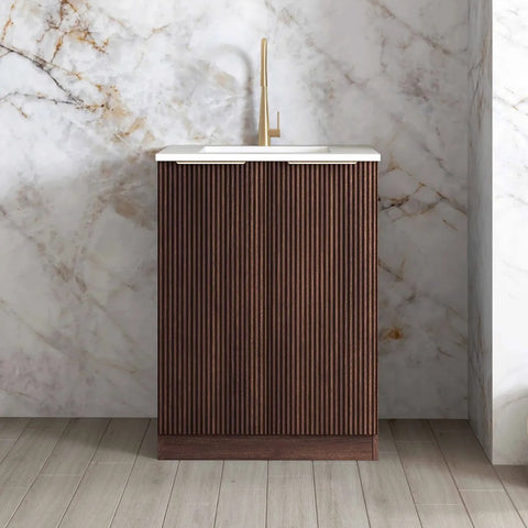 Otti Havana Fluted Mini Laundry Kit 650mm Sable Walnut / Pure White Top LA-650-HASW-PW