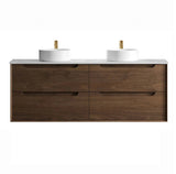 Otti Byron Wall Hung Vanity 1500mm Sable Walnut / Natural Carrara Marble Top BY1500SWSTUD-NCA