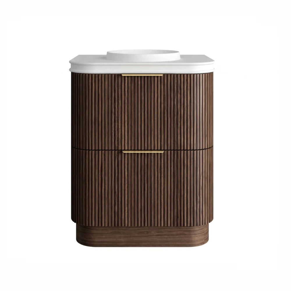 Otti Havana Fluted Freestanding Curve Vanity 750mm Sable Walnut / Round Basin Moulded Top HAF750SWMT-RB