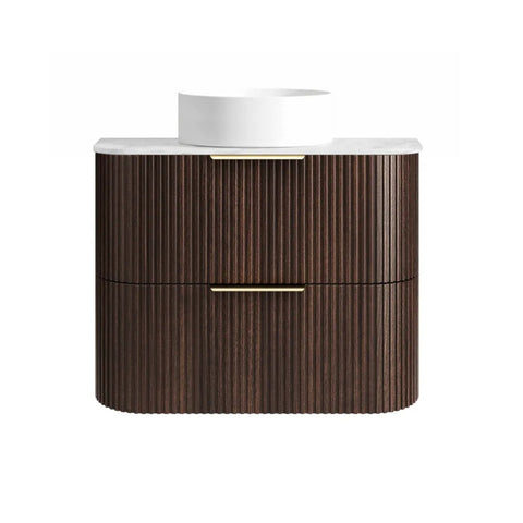 Otti Havana Fluted Wall Hung Curve Vanity 750mm Sable Walnut / Cloudy Carrara Top HA750SWST-CA