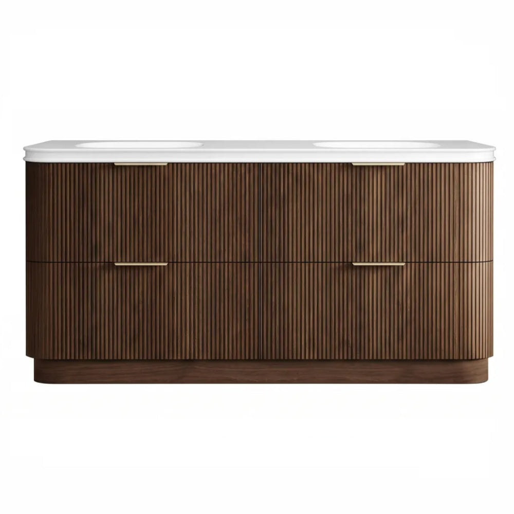 Otti Havana Fluted Freestanding Curve Vanity 1800mm Sable Walnut / Square Basin Moulded Top HAF1800SWMT-SB