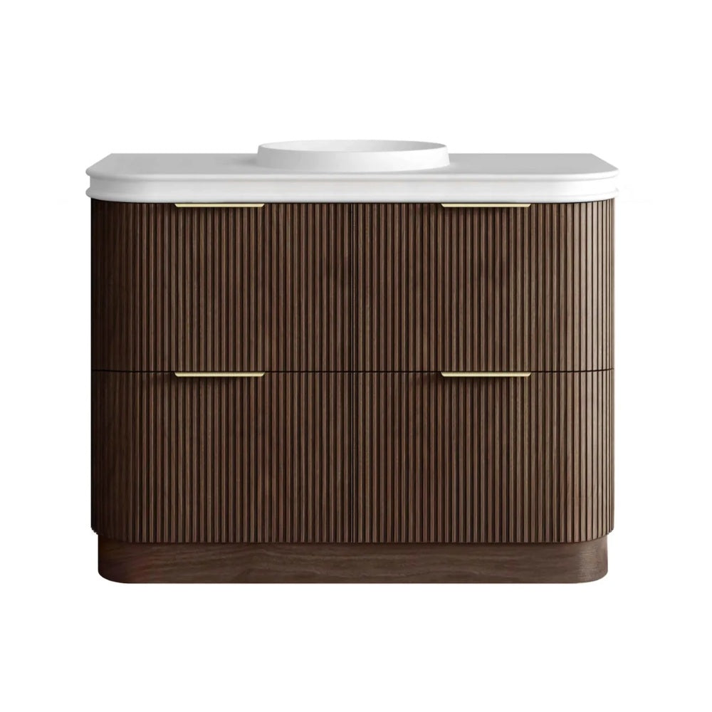 Otti Havana Fluted Freestanding Curve Vanity 1200mm Sable Walnut / Round Basin Moulded Top HAF1200SWMT-RB