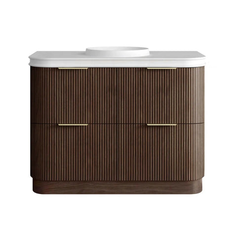 Otti Havana Fluted Freestanding Curve Vanity 1200mm Sable Walnut / Round Basin Moulded Top HAF1200SWMT-RB