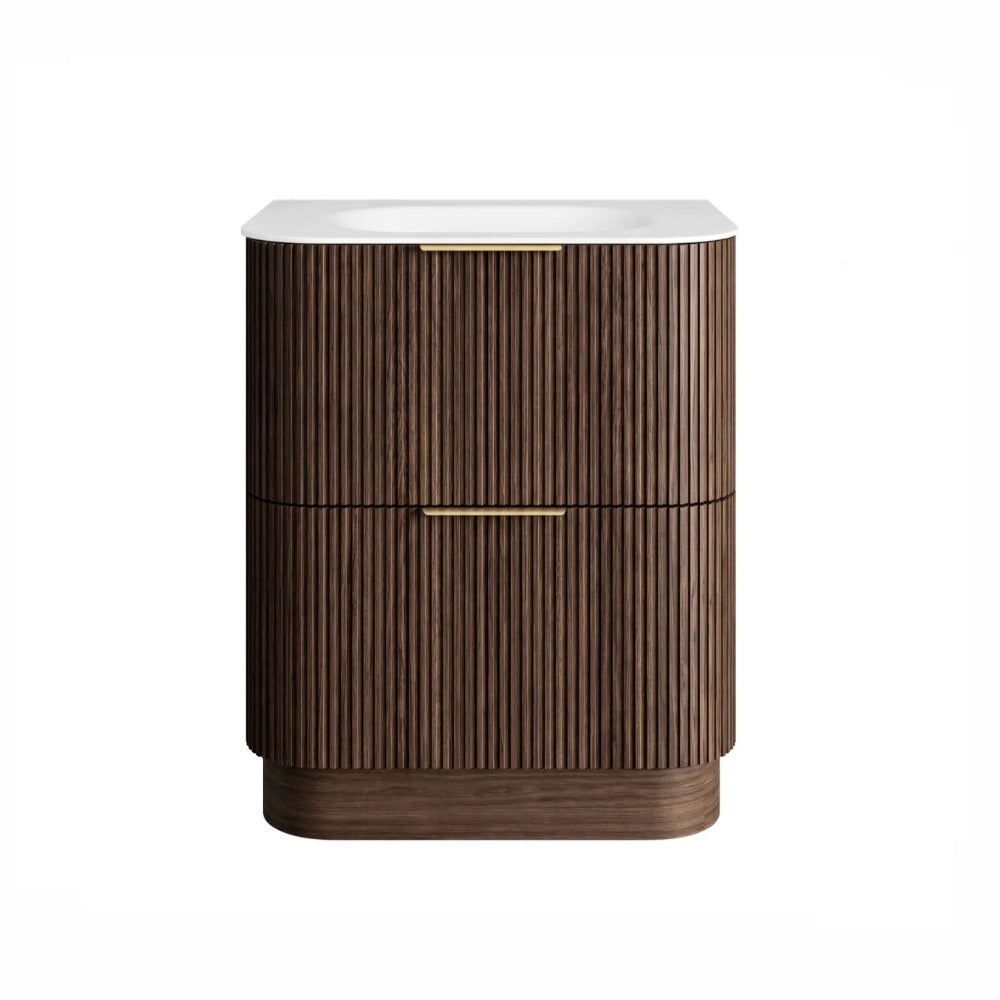 Otti Havana Fluted Freestanding Curve Vanity 750mm Sable Walnut / Chloe Silk Top HAF750SWMT-CS