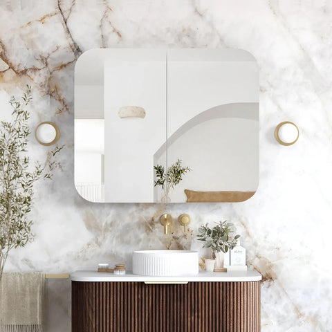 Otti Newport Fluted Shaving Cabinet 900x750mm Sable Walnut SSQ9075SW