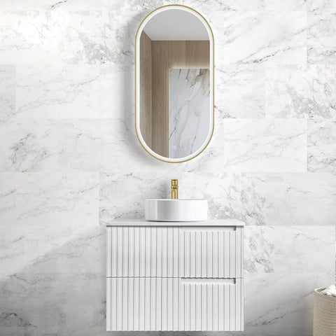 Otti Noosa Wall Hung Vanity 750mm Satin White w/ Cloudy Carrara Top NS750WSTUD-CA